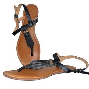 TOMMY HILFIGER flip flops black/brown womens size 7.5